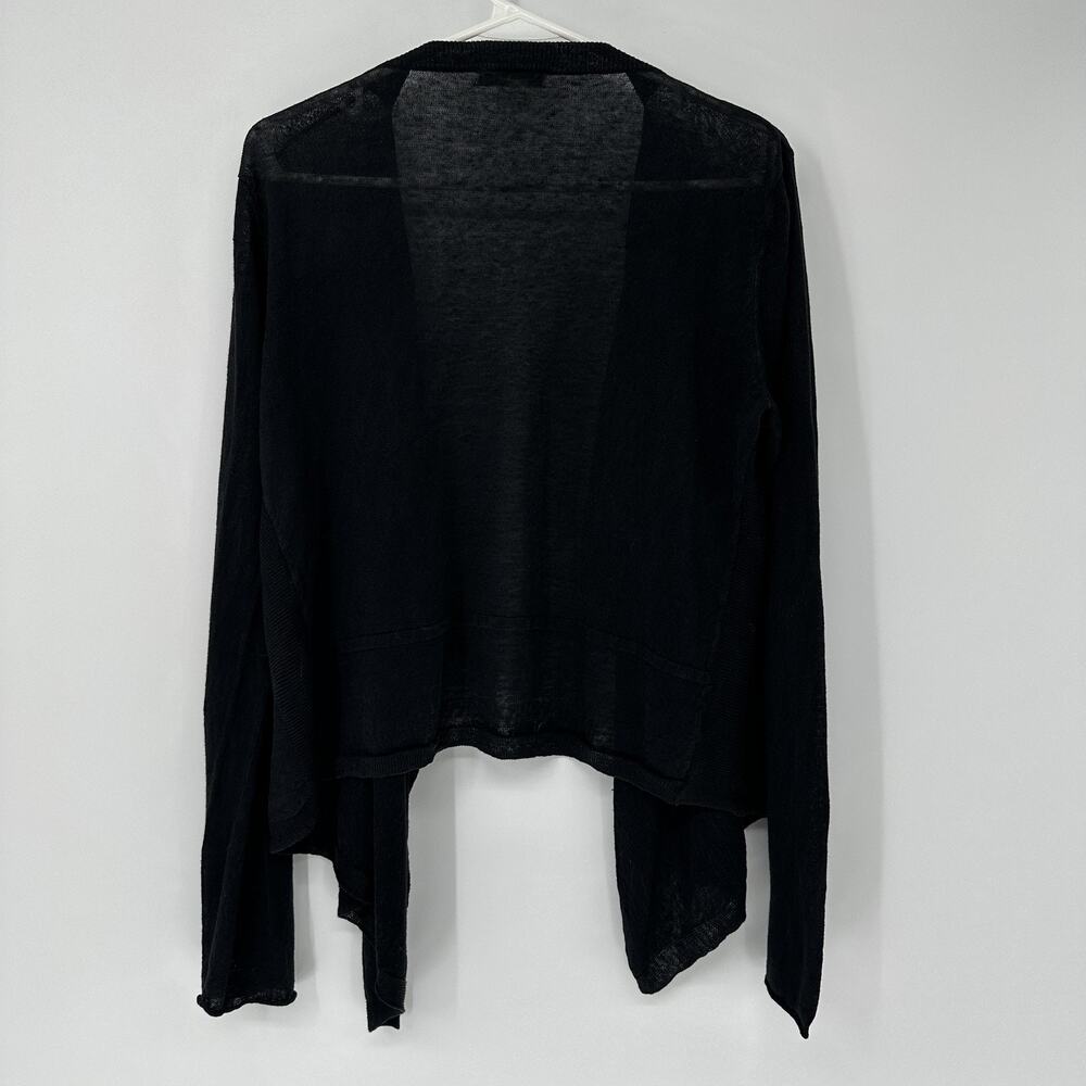 Garnet Hill Womens MEDIUM Black 100% Linen Open Front Cardigan Draped Sweater - Picture 7 of 8